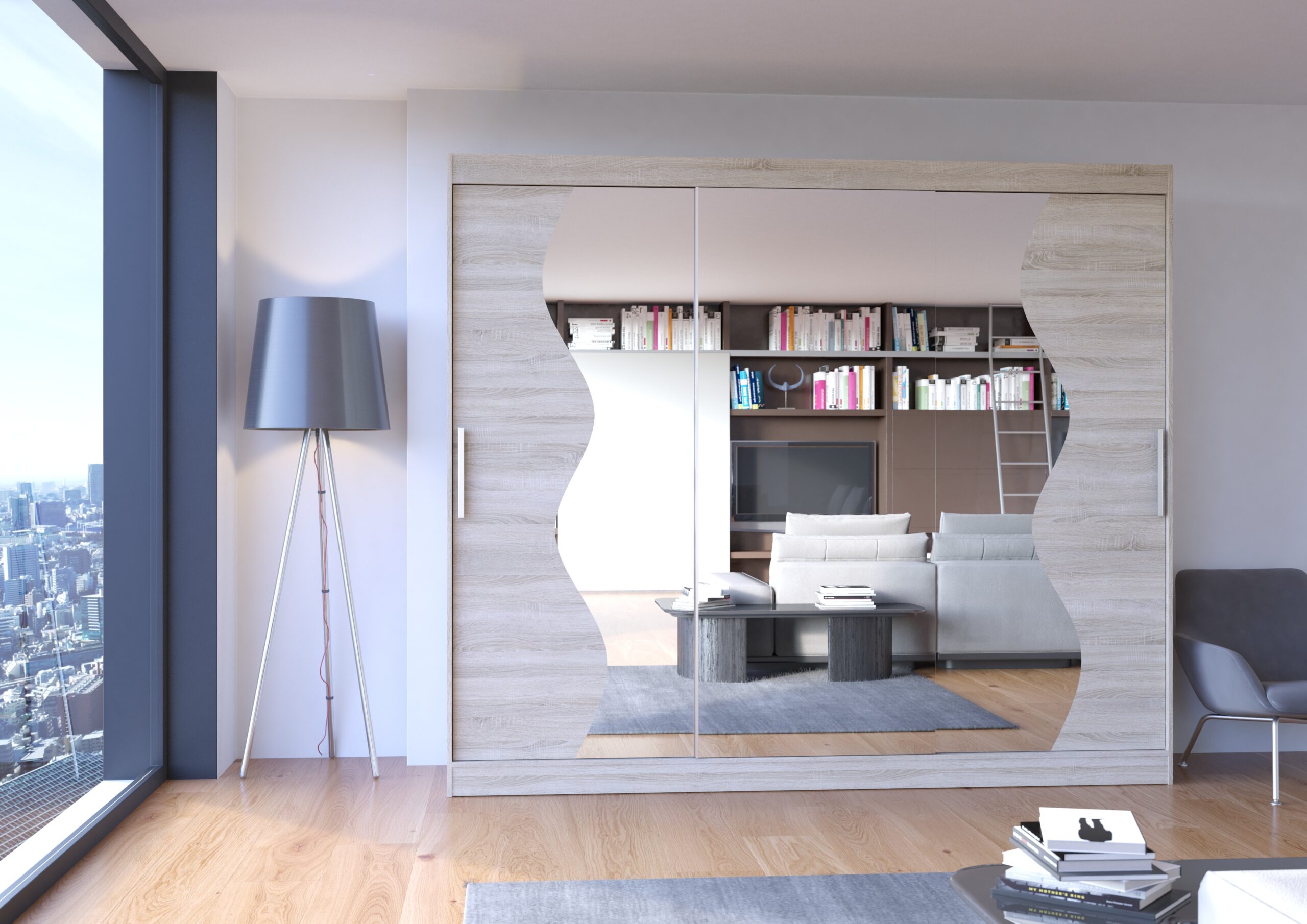 Tolóajtós gardrób Tükrös tolóajtós szekrény SHARON 250 - Sonoma Tolóajtós gardrób Tükrös tolóajtós szekrény SHARON 250 - Sonoma - Image 3