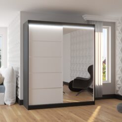 Tolóajtós szekrény tükörrel és LED világítással CARO 180