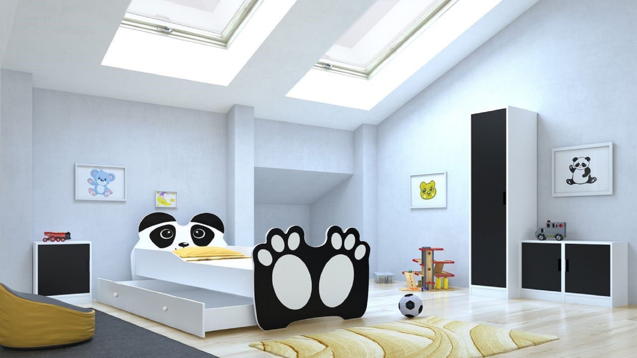 Gyerekágy Ágy matraccal és fiókkal BEAR BLACK 140x70 - Fekete Ágy matraccal és fiókkal BEAR BLACK 140x70
