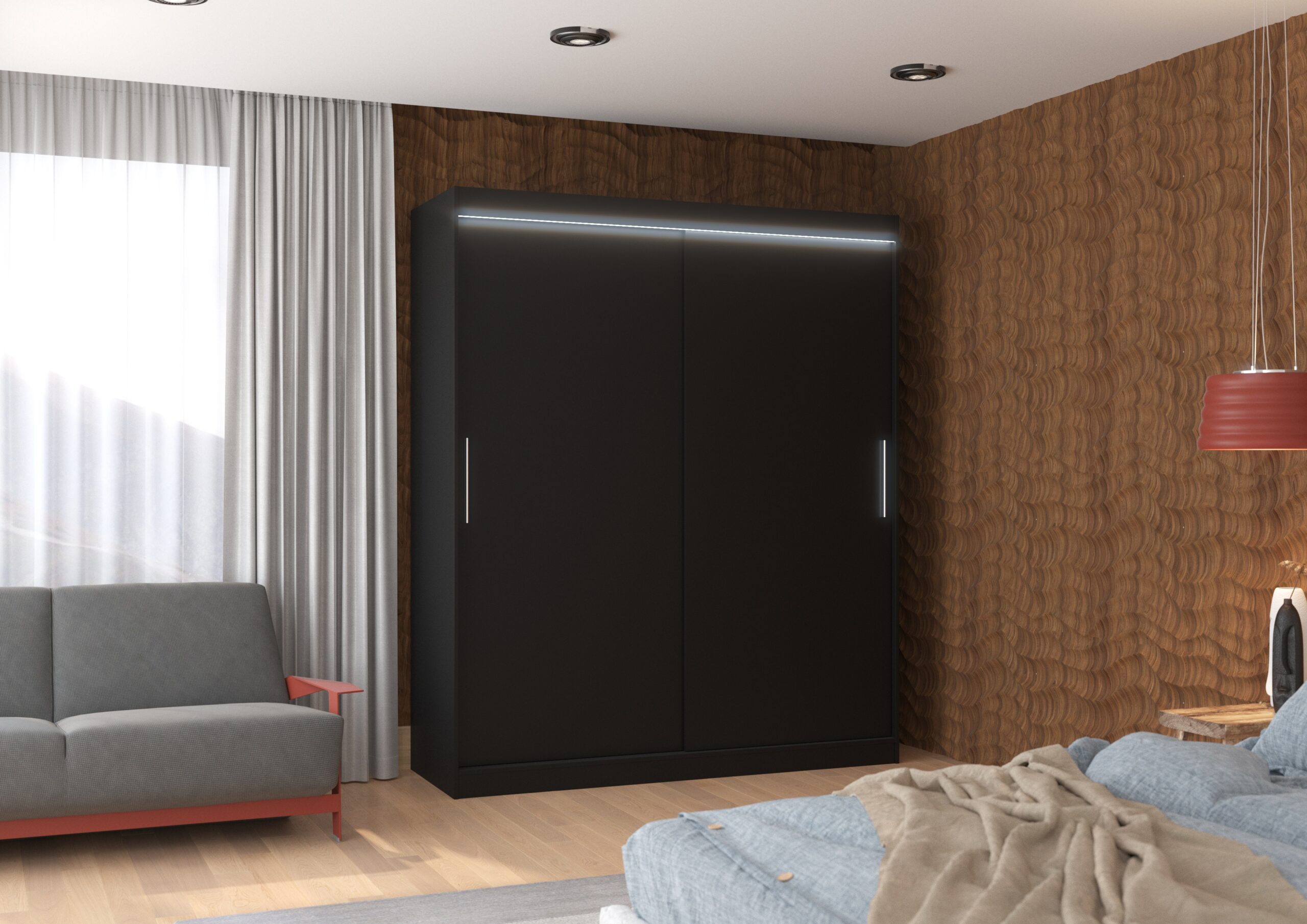 Tolóajtós gardrób LED világítással ellátott tolóajtós szekrény LINCOLN 180 - Fekete LED világítással ellátott tolóajtós szekrény LINCOLN 180