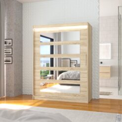 Tükörrel és LED világítással ellátott tolóajtós szekrény MURANI 150