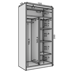Tolóajtós gardrób Tolóajtós szekrény Verto 100 - Fekete