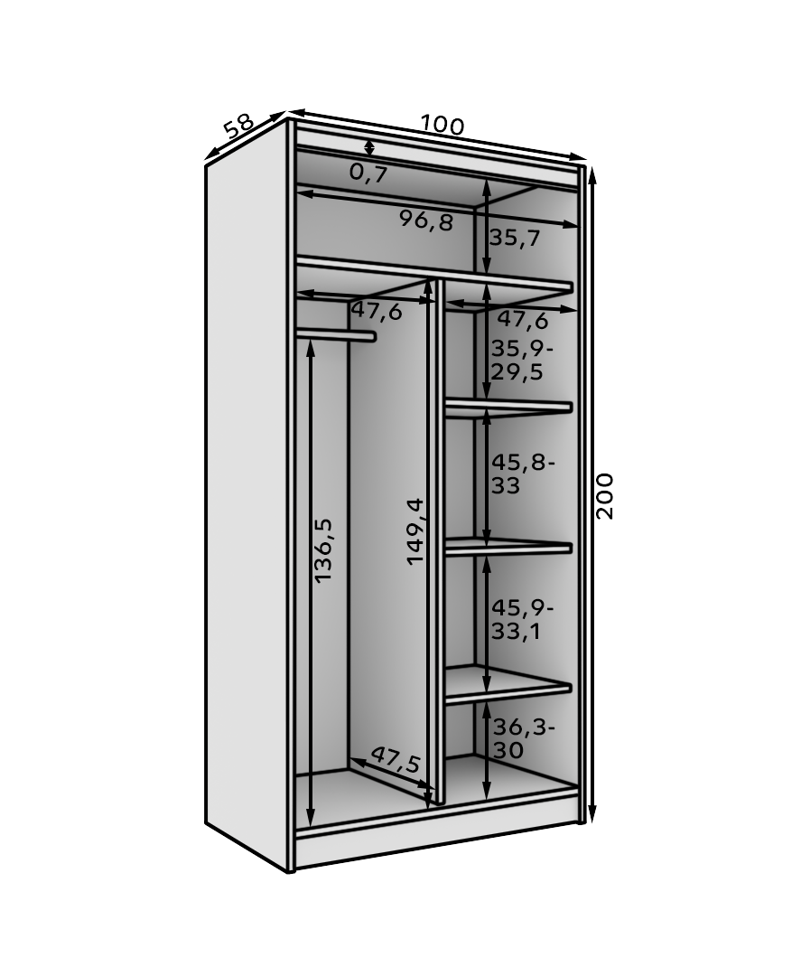 Tolóajtós gardrób Tolóajtós szekrény Verto 100 - Fekete Tolóajtós gardrób Tolóajtós szekrény Verto 100 - Fekete - Image 5