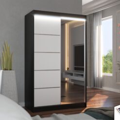 Tükörrel és LED világítással ellátott tolóajtós szekrény NICEA 120