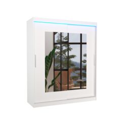 Tolóajtós gardrób Tolóajtós szekrény tükörrel és LED világítással ROSETTE 180 - Fehér Fehér