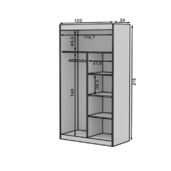 Tolóajtós gardrób Tolóajtós szekrény tükörrel ESTI 120 - Sonoma