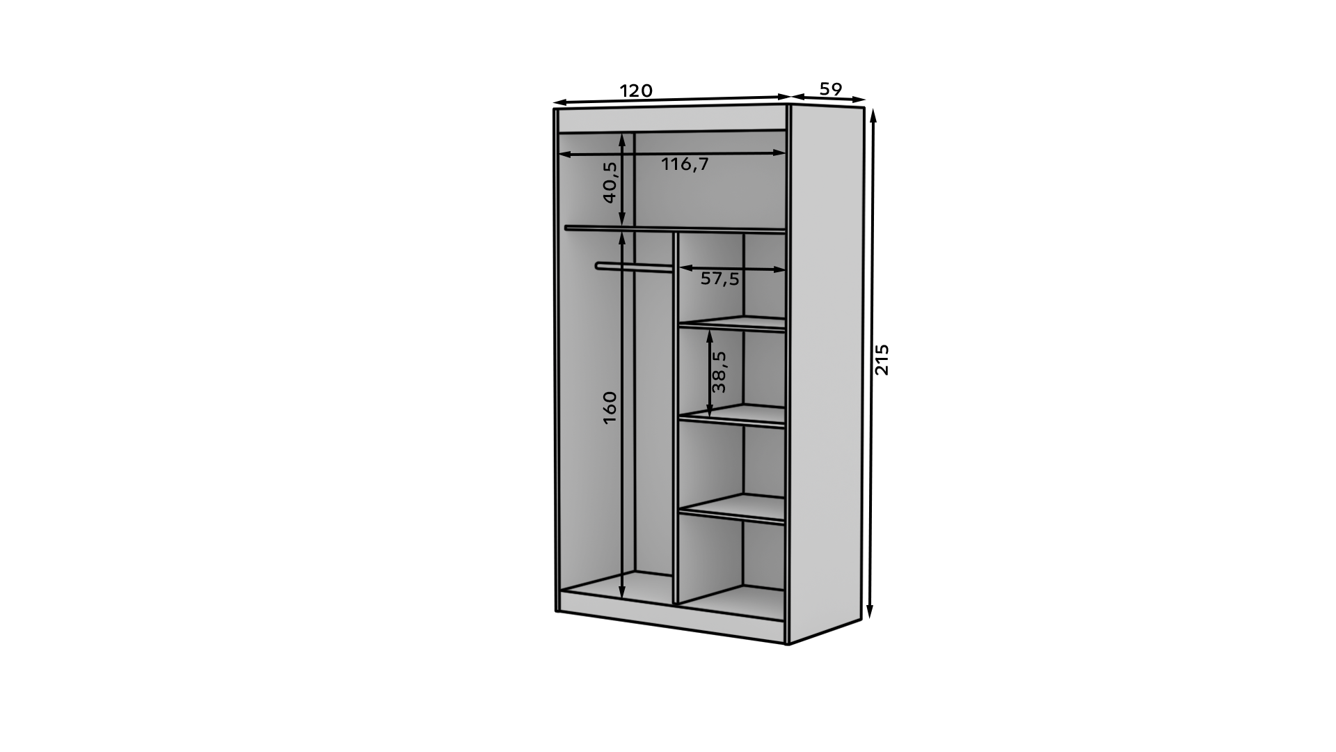 Tolóajtós gardrób Tolóajtós szekrény tükörrel ESTI 120 - Fekete Tolóajtós gardrób Tolóajtós szekrény tükörrel ESTI 120 - Fekete - Image 3