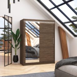 Tükörrel és LED világítással ellátott tolóajtós szekrény BIANCO 150