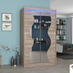 Tükörrel és LED világítással ellátott tolóajtós szekrény OSWALD 120