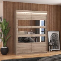 Tükörrel és LED világítással ellátott tolóajtós szekrény FLORENTO 150