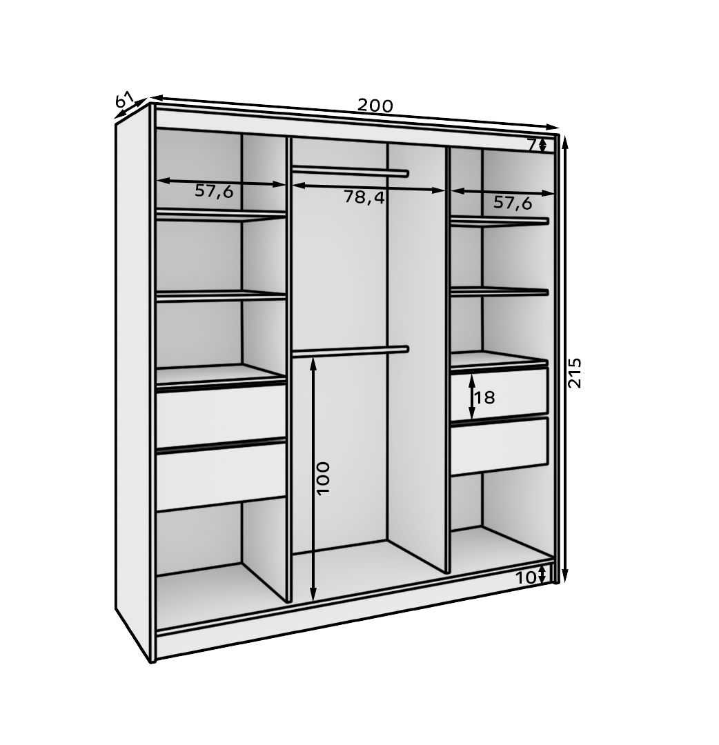 Tolóajtós gardrób Ida 200 tükrös tolóajtós szekrény - Fekete Tolóajtós gardrób Ida 200 tükrös tolóajtós szekrény - Fekete - Image 5