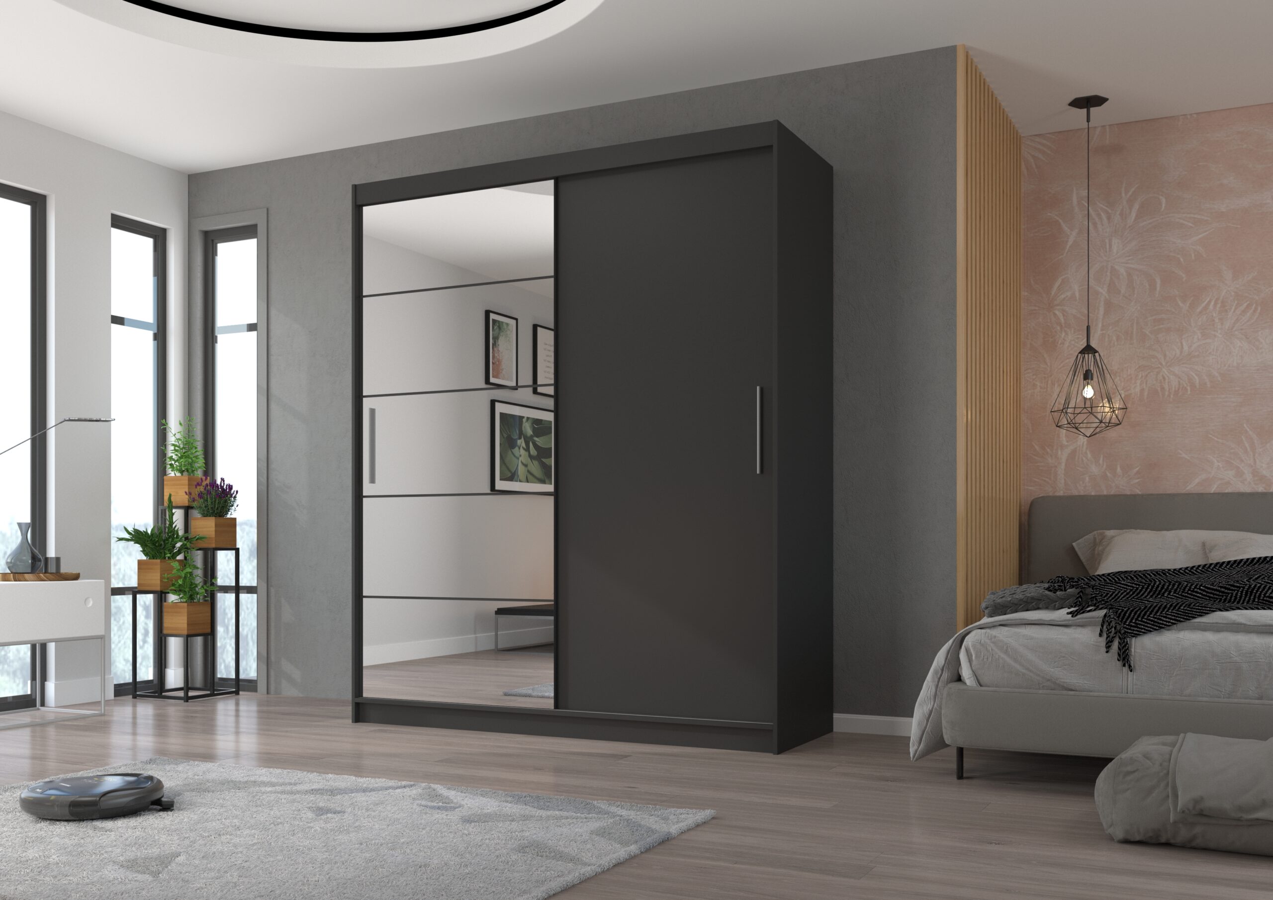 Tolóajtós gardrób Tolóajtós szekrény tükörrel ESTI 180 - Antrasztit Tolóajtós szekrény tükörrel ESTI 180