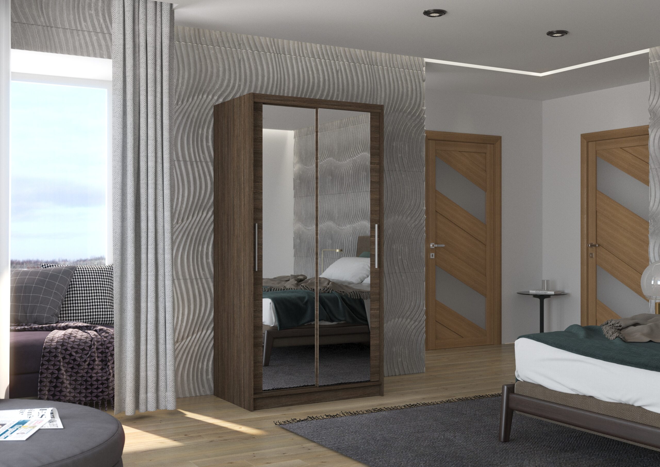 Tolóajtós gardrób Biztonsági tükrös tolóajtós szekrény NEVIO 100 - Csoki Biztonsági tükrös tolóajtós szekrény NEVIO 100