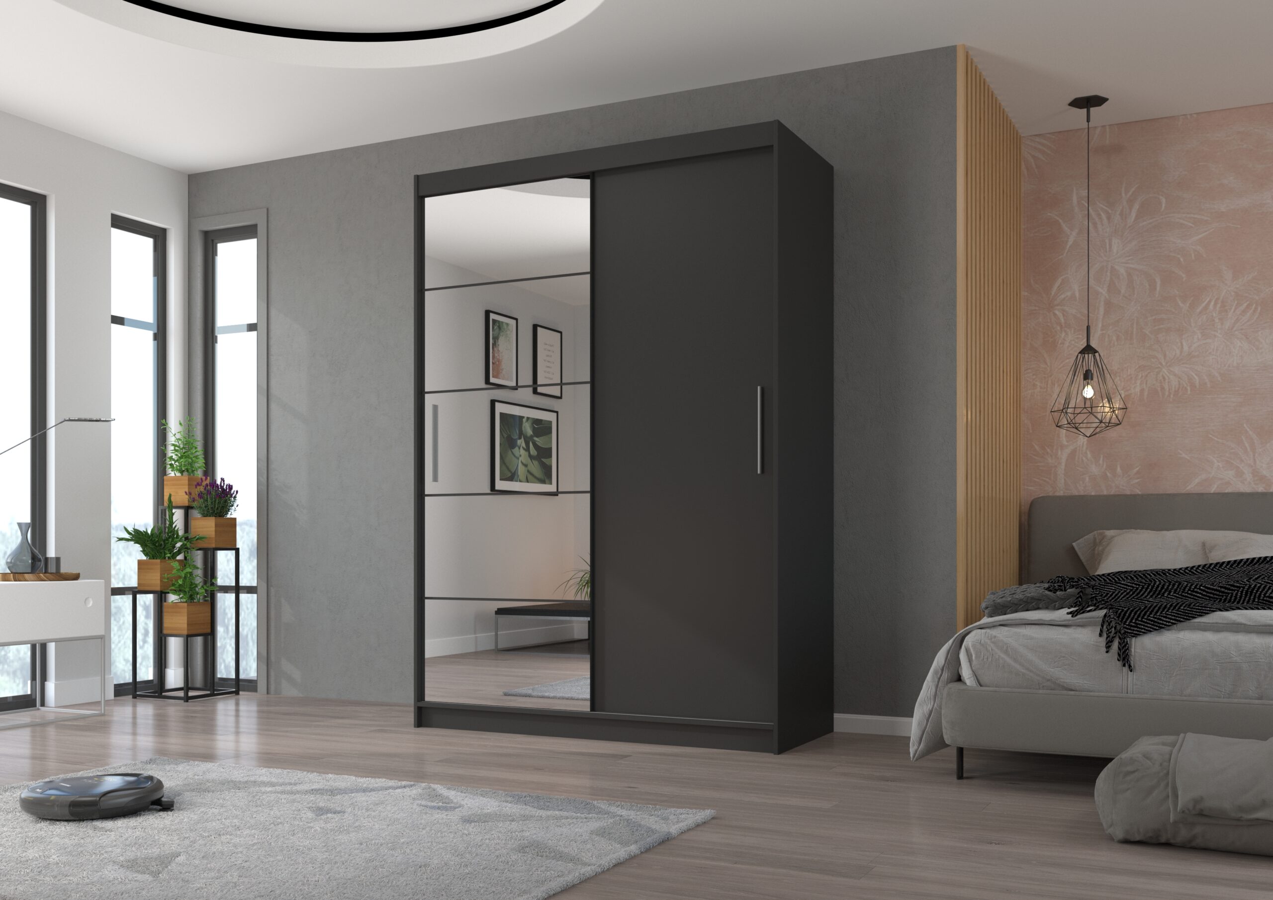 Tolóajtós gardrób Tolóajtós szekrény tükörrel ESTI 150 - Antrasztit Tolóajtós szekrény tükörrel ESTI 150