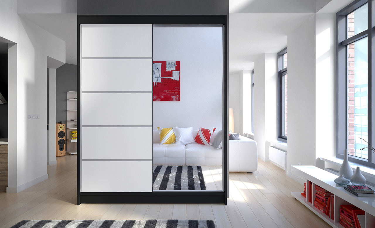 Tolóajtós gardrób Tolóajtós szekrény LIMBO 150 - Fekete Fekete