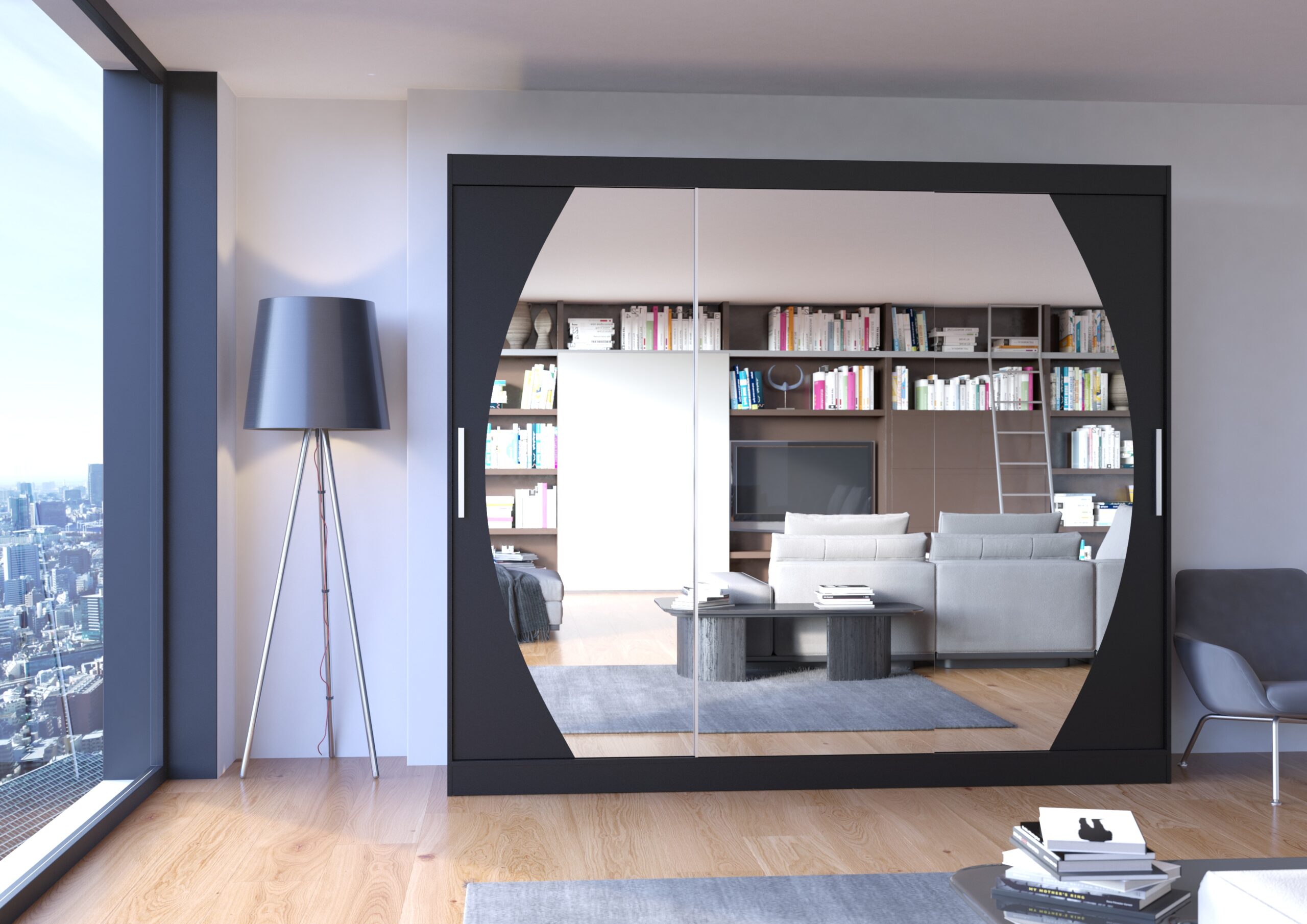 Tolóajtós gardrób Tükrös tolóajtós szekrény CAMBE 250 - Fekete Fekete