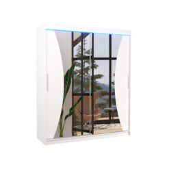 Tolóajtós gardrób Tolóajtós szekrény tükörrel és LED világítással CHARLOTTE 180 - Fehér Fehér