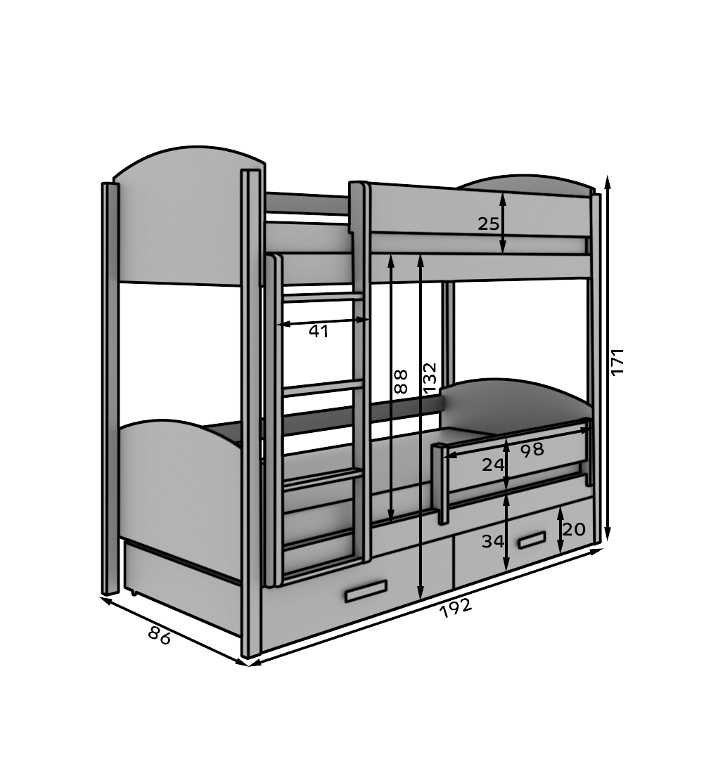 Gyerekágy Gyerek emeletes ágy Jori 180x80 - Fehér Gyerekágy Gyerek emeletes ágy Jori 180x80 - Fehér - Image 4