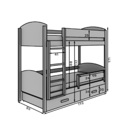 Gyerekágy Gyerek emeletes ágy Jori 200x90 - Fehér