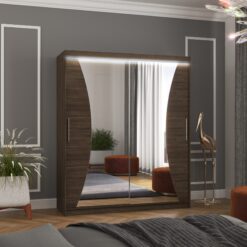 Tolóajtós szekrény tükörrel és LED világítással CHARLOTTE 180