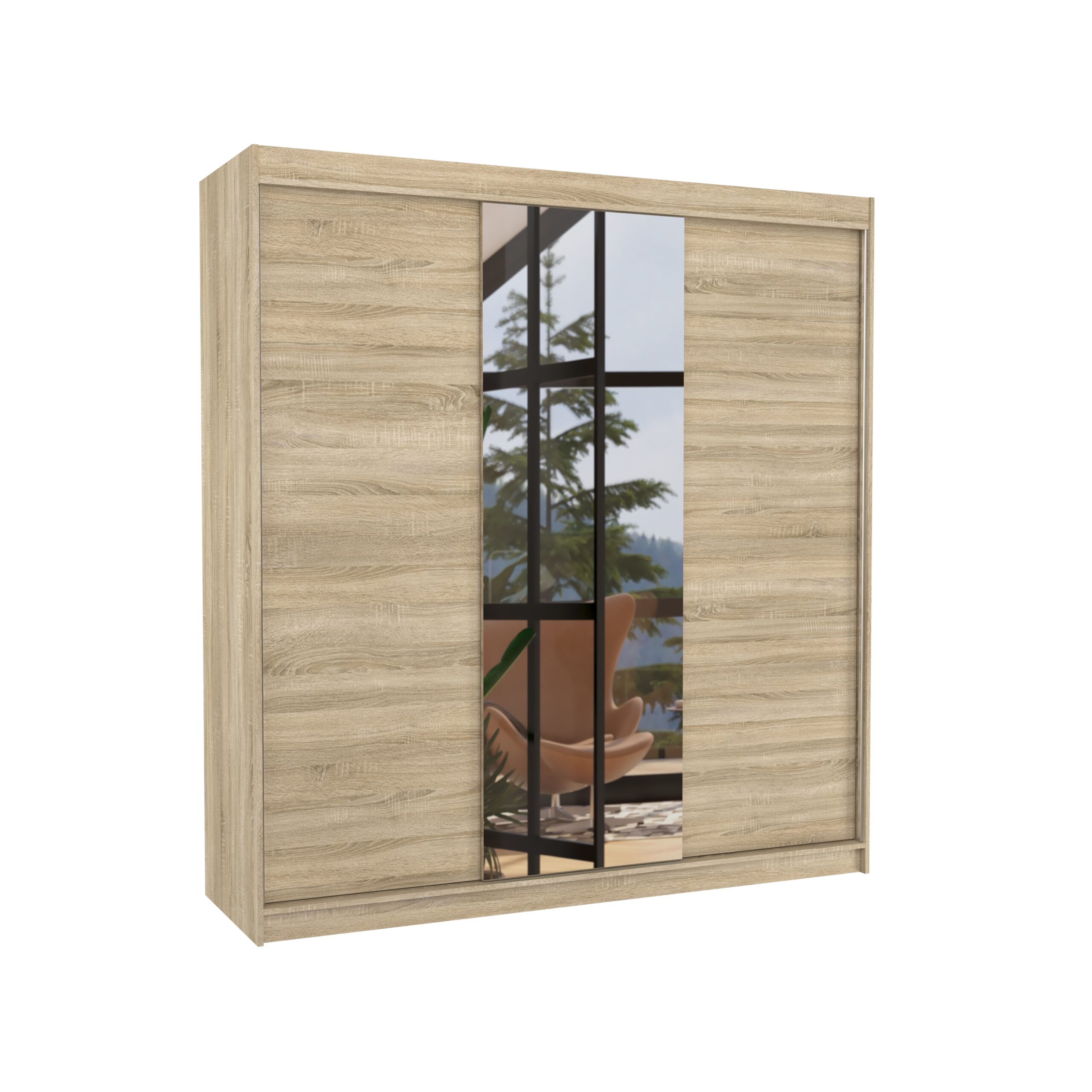 Tolóajtós gardrób Biztonsági tükrös tolóajtós szekrény SANTIAGO 200 - Sonoma Sonoma
