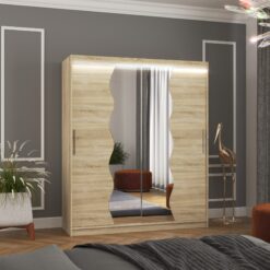 Tolóajtós szekrény tükörrel és LED világítással KANSAS 180