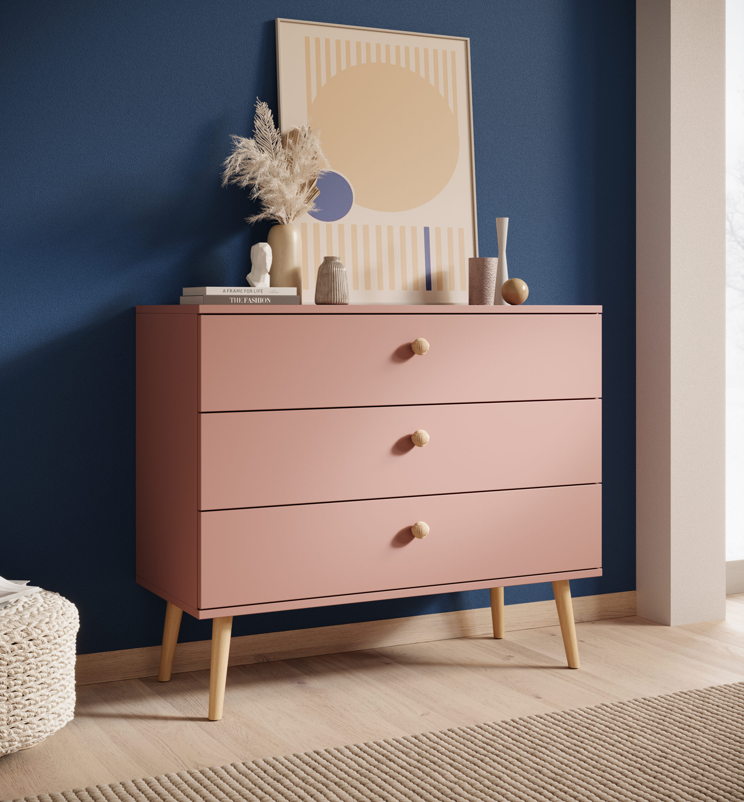 Beni komód - Rózsaszín fiókos komód – Beni komód - Rózsaszín enteriőr fotó 2