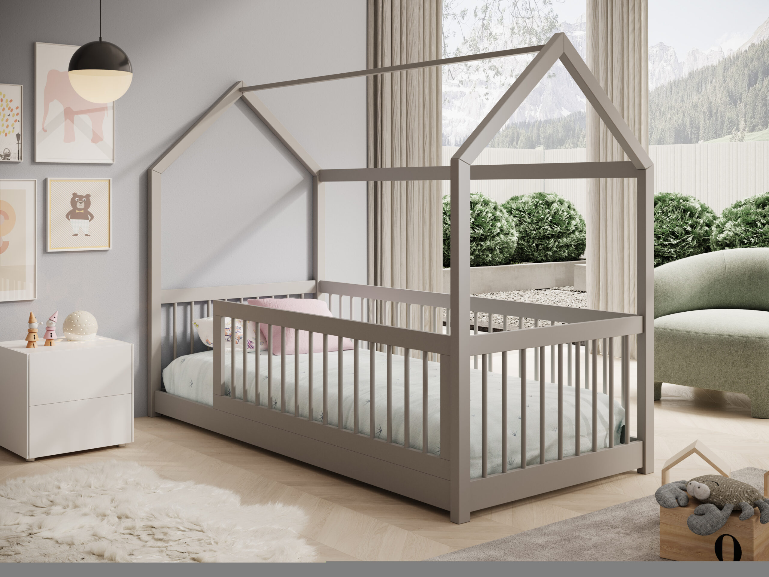 gyermekágy házikó ágy leesésgátlóval,