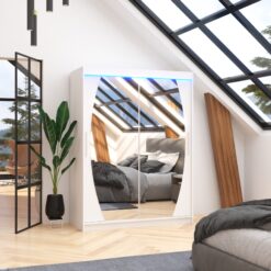 Tükörrel és LED világítással ellátott tolóajtós szekrény ALEN 150