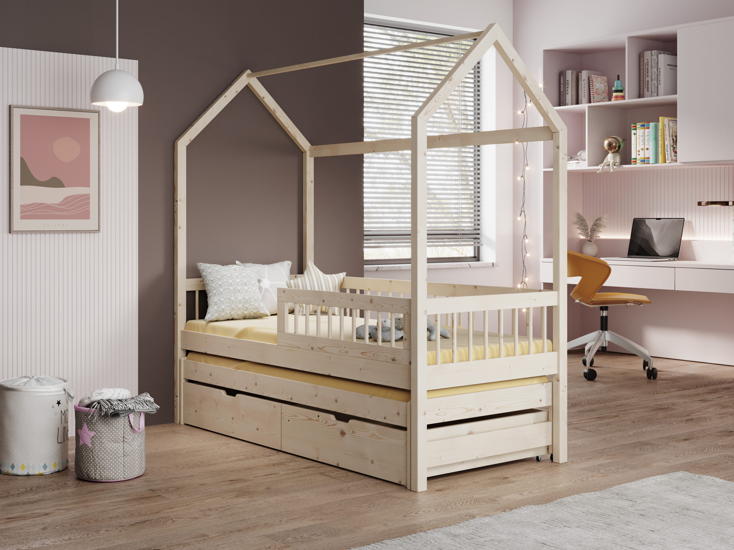 Gyermekágy Artes házikó ágy matraccal - Fenyő Fenyő