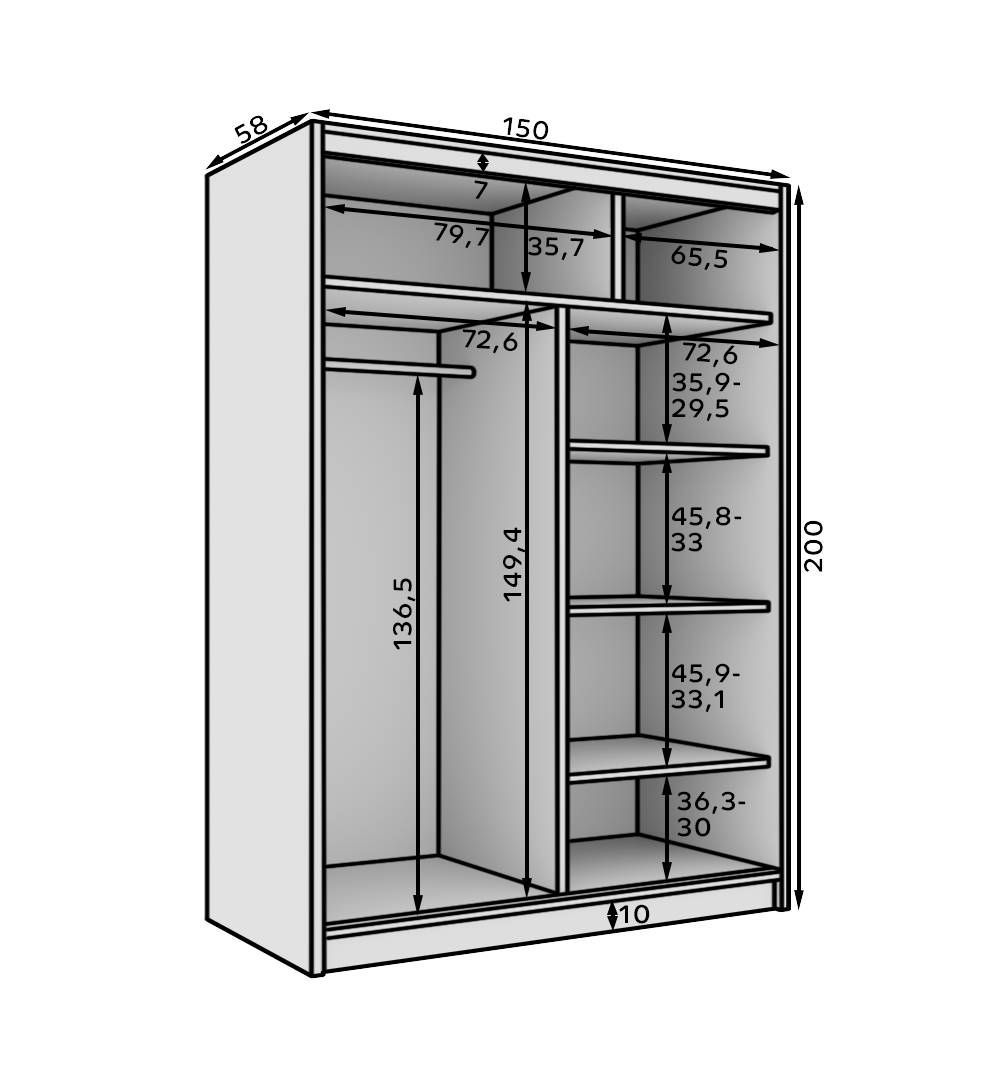 Tolóajtós gardrób Tolóajtós szekrény Cardi 150 - Fekete Tolóajtós gardrób Tolóajtós szekrény Cardi 150 - Fekete - Image 5