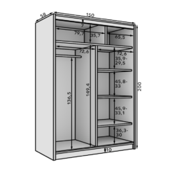 Tolóajtós gardrób Tolóajtós szekrény Cardi 150 - Fekete