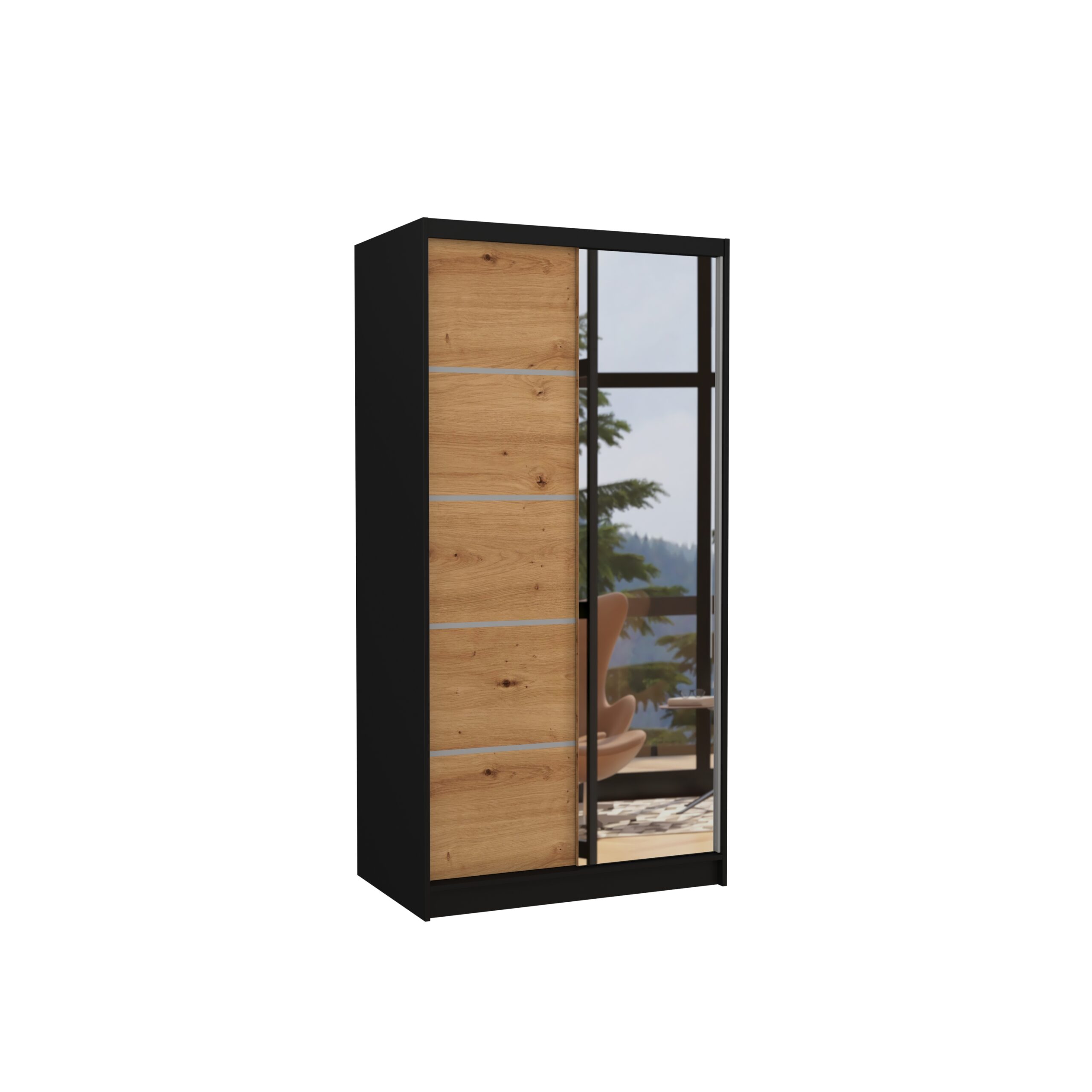 Tolóajtós gardrób Biztonsági tükrös tolóajtós szekrény ORLANDO 100 - Fekete Fekete