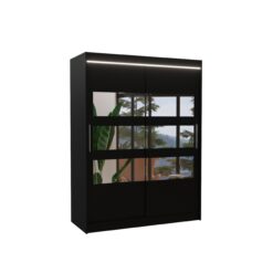 Tolóajtós gardrób Tükörrel és LED világítással ellátott tolóajtós szekrény FLORENTO 150 - Fekete Fekete