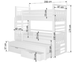 Emeletes ágy Háromszintes emeletes ágy HIPPO 200x90 - Grafitszürke