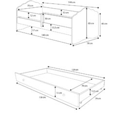 Gyerekágy Ágy matraccal és fiókkal CASIMO TWO DOGS 140x70 - Fehér