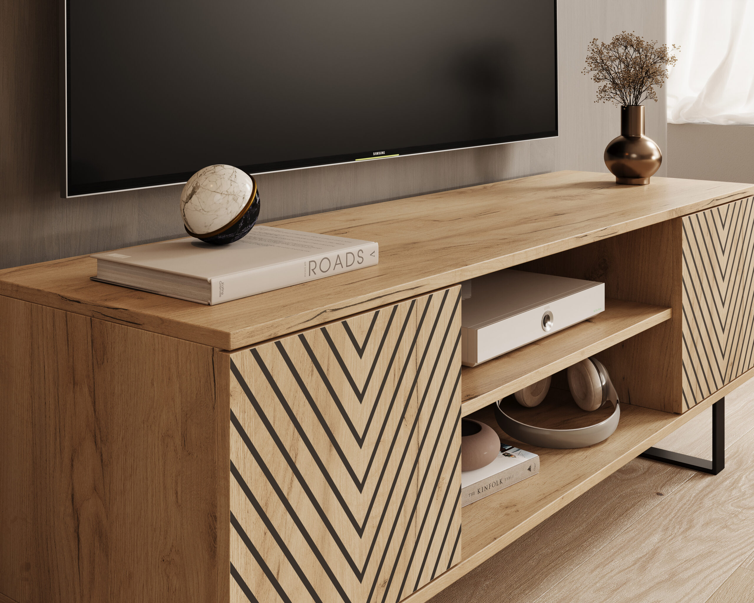 TV szekrény RTV szekrény Lorello Herringbone 135 cm - Craft tölgy TV szekrény RTV szekrény Lorello Herringbone 135 cm - Craft tölgy - Image 4