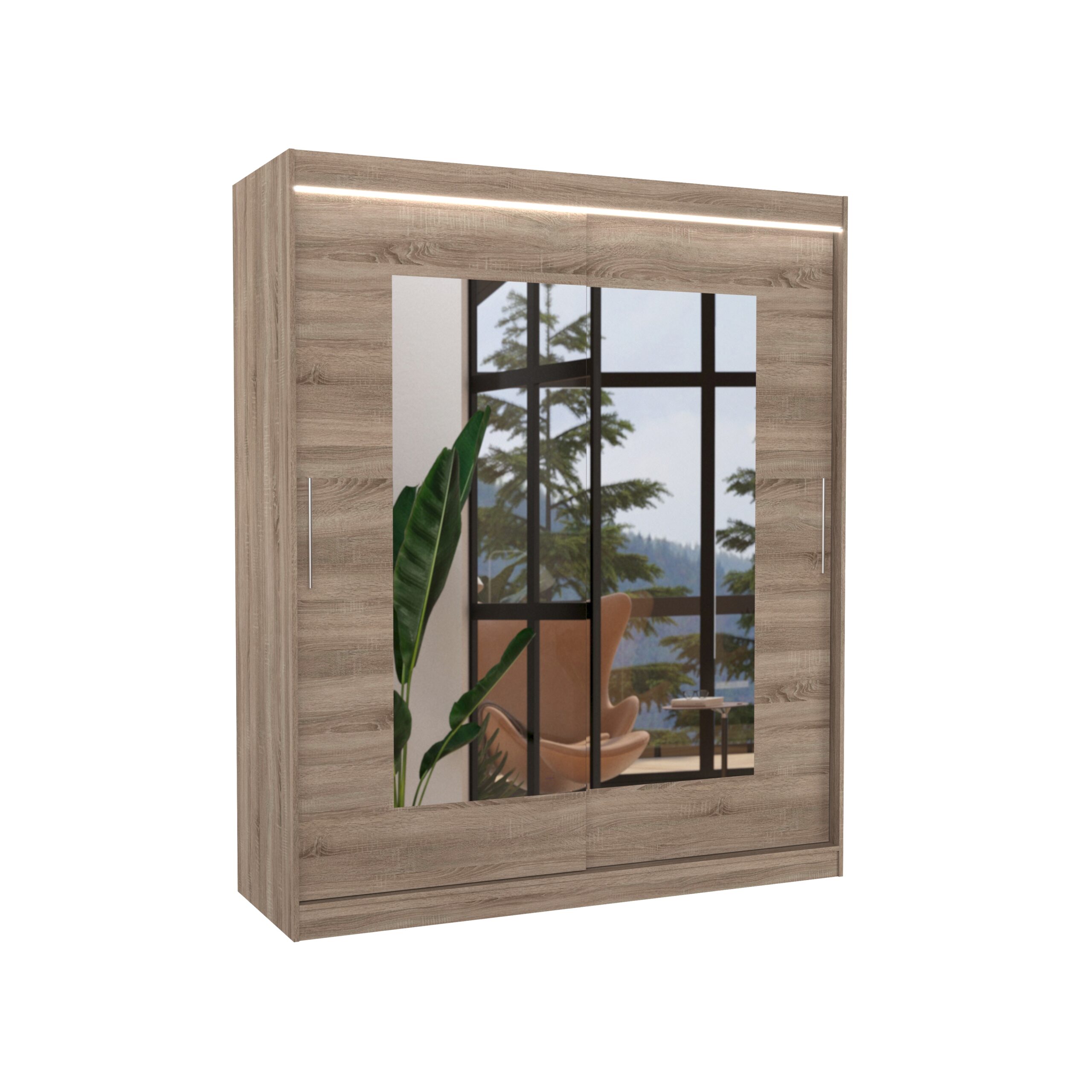 Tolóajtós gardrób Tolóajtós szekrény tükörrel és LED világítással ROSETTE 180 - Trüffel Trüffel