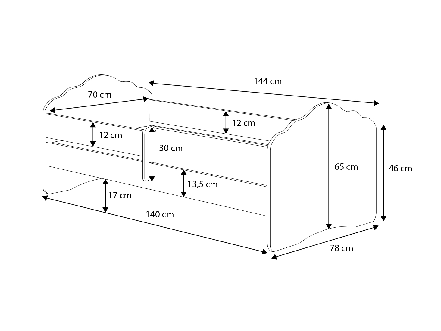 Gyerekágy Ágy matraccal és korláttal CASIMO CAT 140x70 - Fehér Gyerekágy Ágy matraccal és korláttal CASIMO CAT 140x70 - Fehér - Image 3