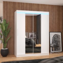 Tükörrel és LED világítással ellátott tolóajtós szekrény INESS 150