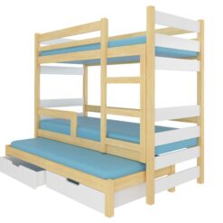 Gyerekágy Háromszemélyes emeletes ágy matracokkal KARLO - Fenyő Fenyő