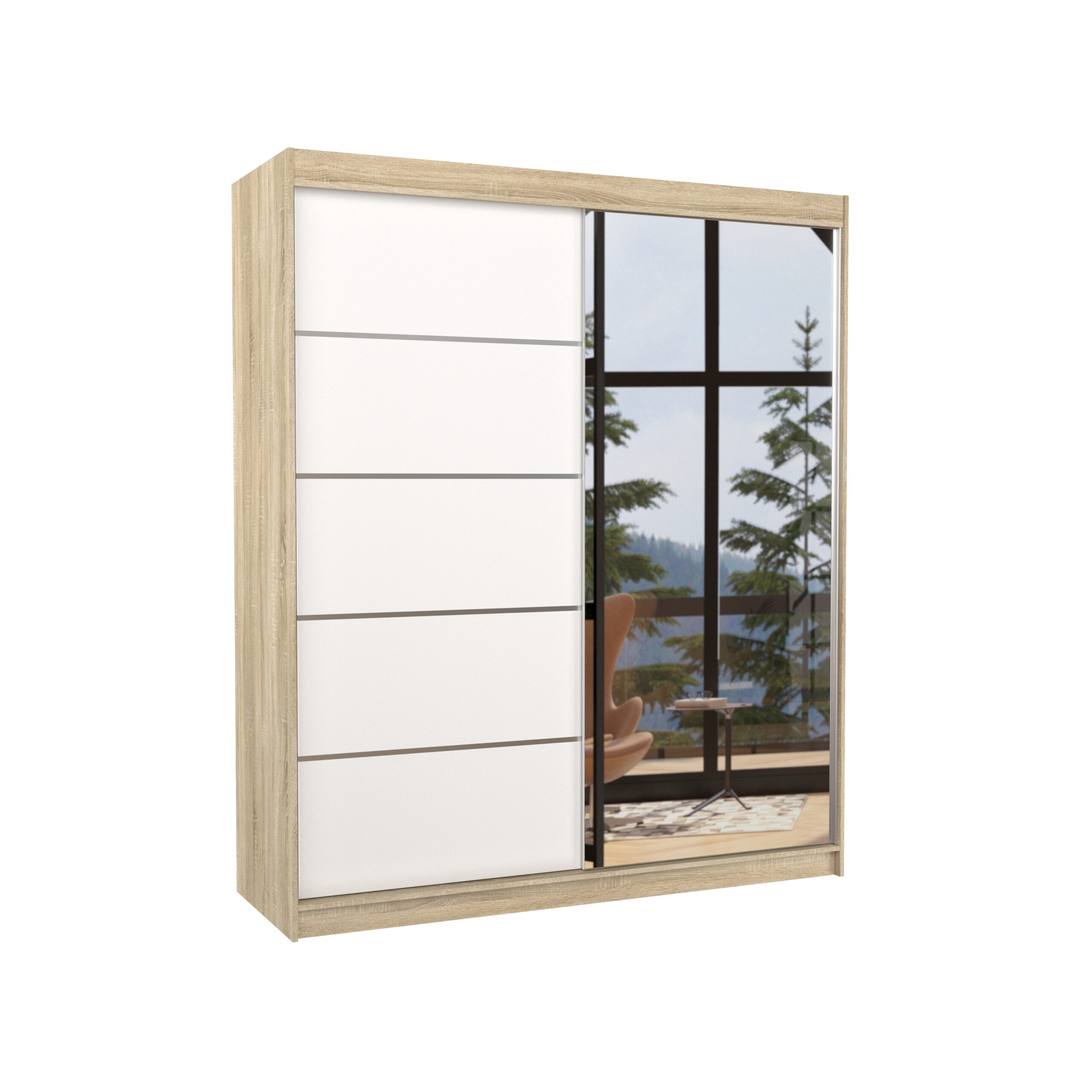 Tolóajtós gardrób Tükrös tolóajtós szekrény CARO 180 - Sonoma Tolóajtós gardrób Tükrös tolóajtós szekrény CARO 180 - Sonoma - Image 3