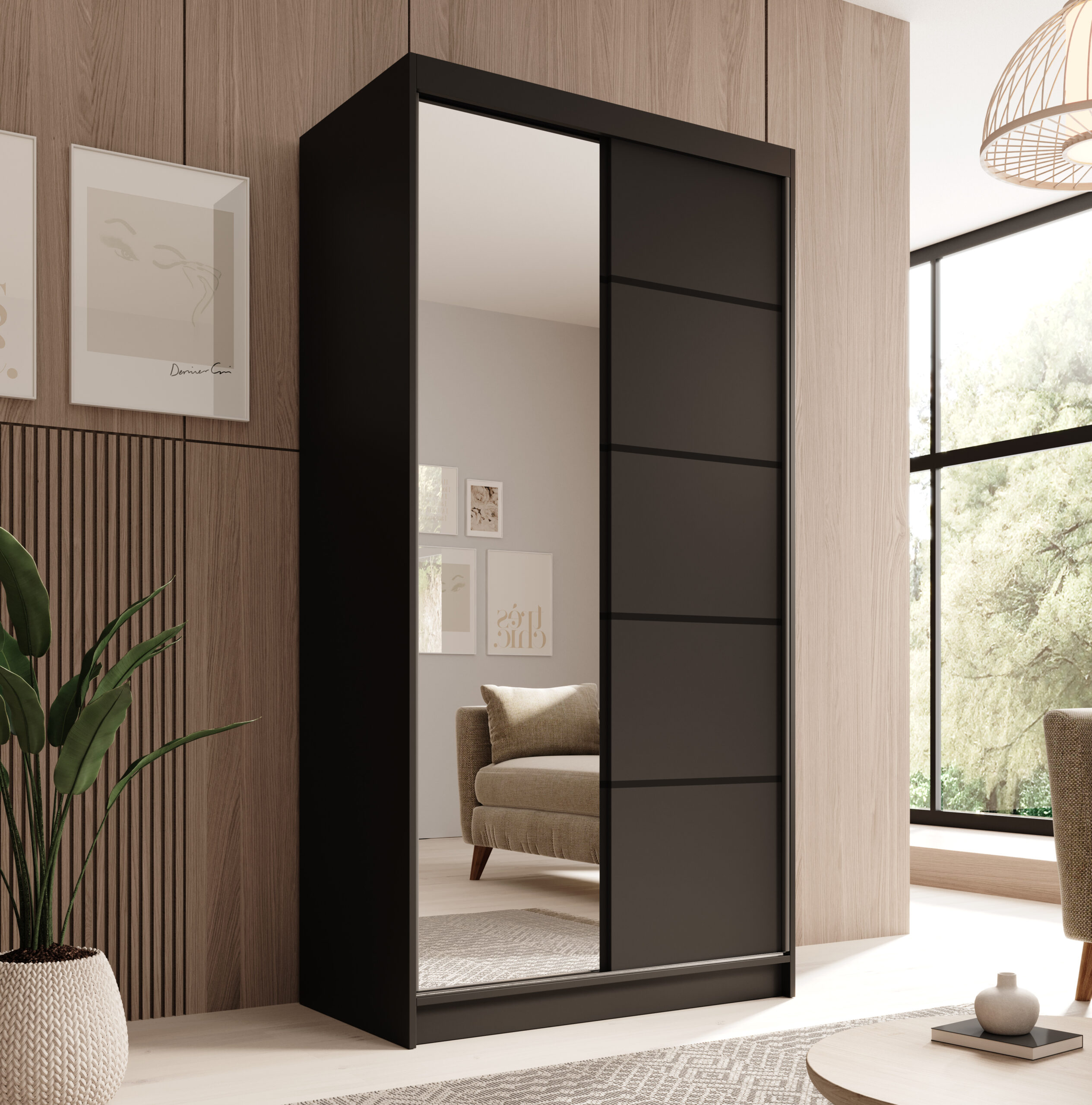 Tolóajtós gardrób Tolóajtós szekrény Laurencja 100 - Fekete Fekete