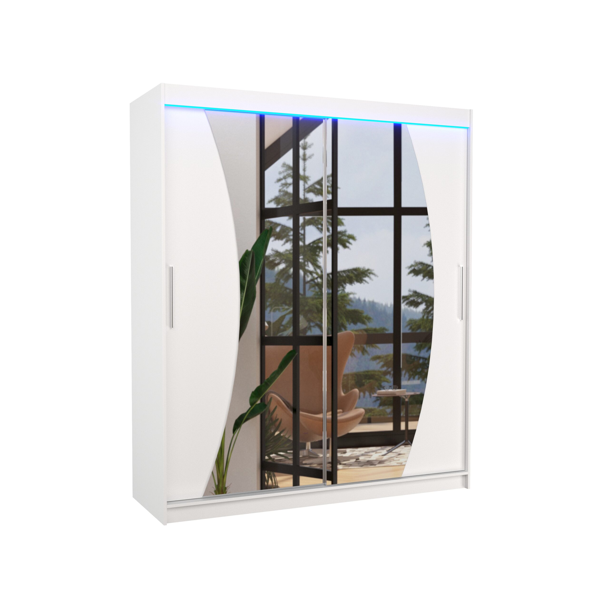 Tolóajtós gardrób Tolóajtós szekrény tükörrel és LED világítással DOLORES 180 - Fehér Fehér